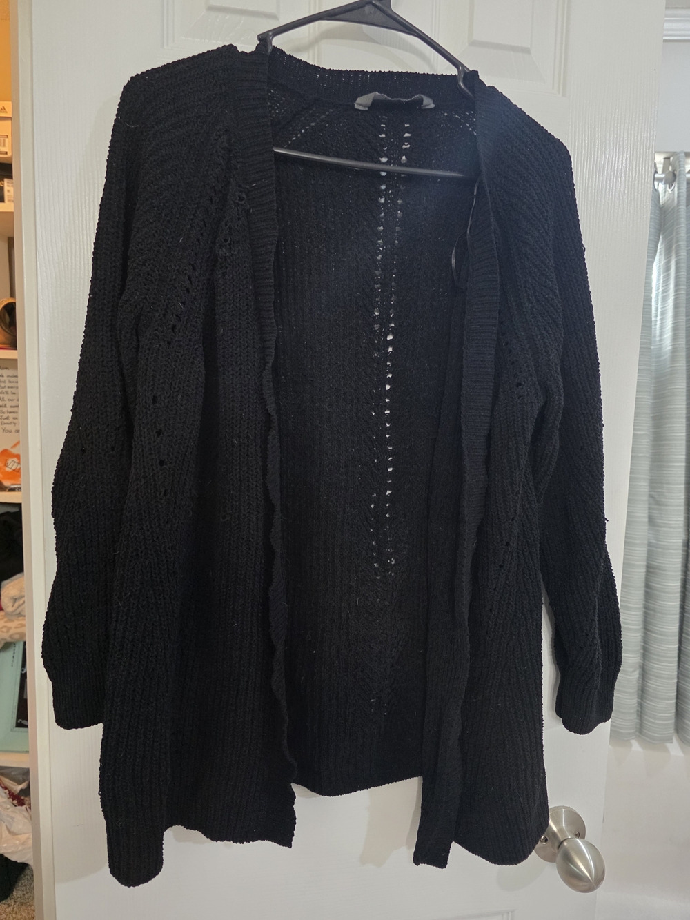 Black Open-Front Knit Cardigan Sweater for Women